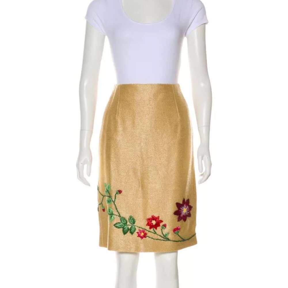 Moschino Couture Italian Gold Linen Lined 3 Piece Skirt Suit Top Jacket USA 10 - Picture 10 of 13